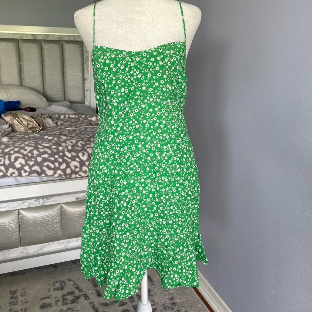 Zara NWT Green Floral Summer Dress
